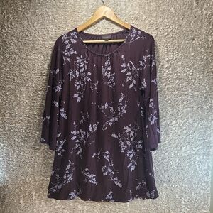 J.Jill Wearever Collection Size Medium Tunic 3/4 Sleeve Brown Floral Rayon
